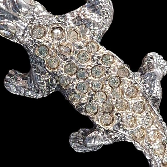 Crystal Gator Croc Brooch Lizard Salamander Gecko Chameleon Alligator Lapel Pin - Picture 12 of 15